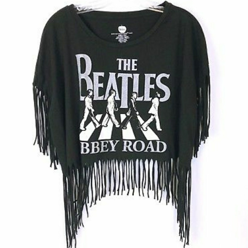 The Beatles Abbey Road Black Fringe Crop Top Large